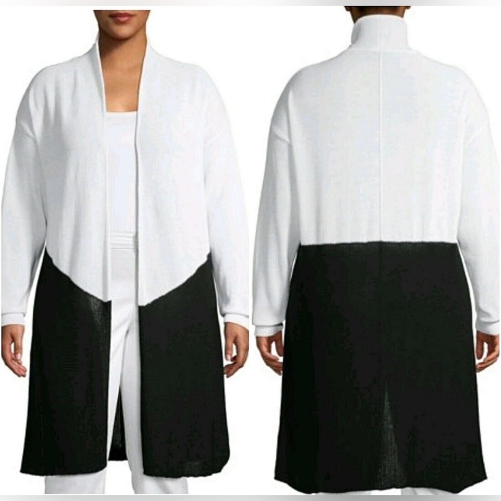 Terra & Sky Elegant Black and White Women's Sweater Cardigan